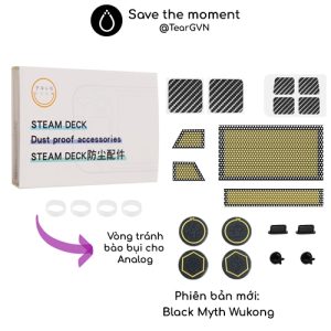 Bộ sản phẩm Akitomo lưới chống bụi, dán Trackpad và Back Button, vòng tránh bụi và bọc Analog cho Steam Deck OLED / LCD